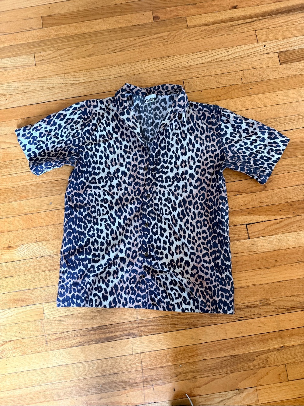 GANNI Leopard Print button down camp shirt